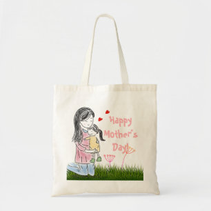 Mum & Daughter Hug Custom Tote Bag
