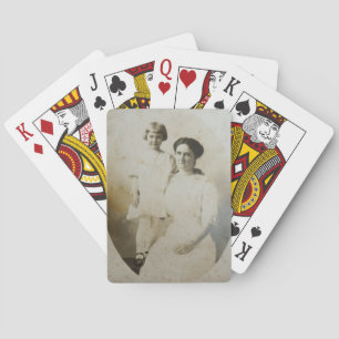 Mum & Daughter Oval Mask Foxed RPPC BW Photo Image Playing Cards