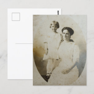 Mum & Daughter Oval Mask Foxed RPPC BW Photo Image Postcard