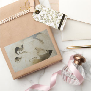 Mum & Daughter Oval Mask Foxed RPPC BW Photo Image Rectangular Sticker