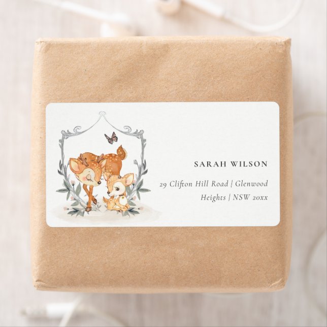 Mum Deer Fawn Floral Crest Baby Shower Address (Insitu)