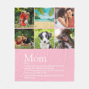 Mum Definition 6 Photo Collage Pink Fleece Blanket