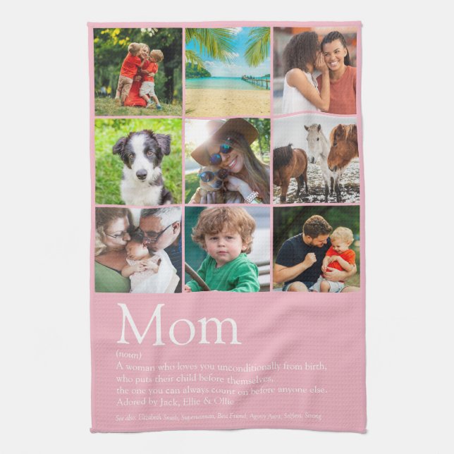 Mum Definition 9 Photo Collage Pink Tea Towel (Vertical)