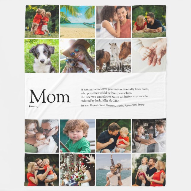 Mum Definition Family Photo Collage Modern Fleece Blanket (Front)