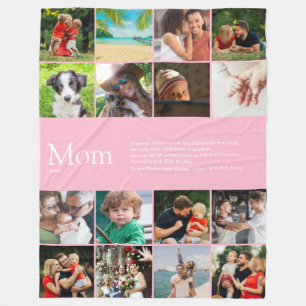 Mum Definition Family Photo Collage Pink Fleece Blanket