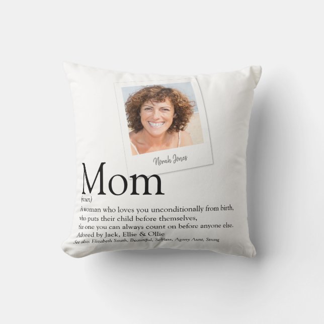 Mum Definition Modern Photo Black and White Cushion (Front)