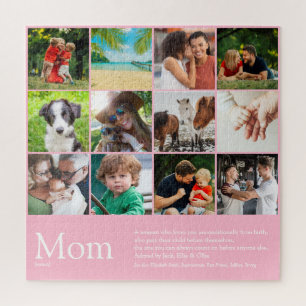 Mum Definition Quote 12 Photo Collage Pink Jigsaw Puzzle