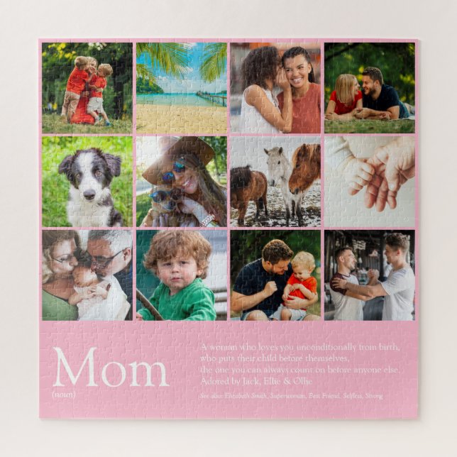 Mum Definition Quote 12 Photo Collage Pink Jigsaw Puzzle (Vertical)