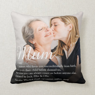 Mum Definition Quote Elegant Script Photo Cushion