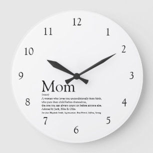 Mum Definition Quote Modern Black and White Large Clock