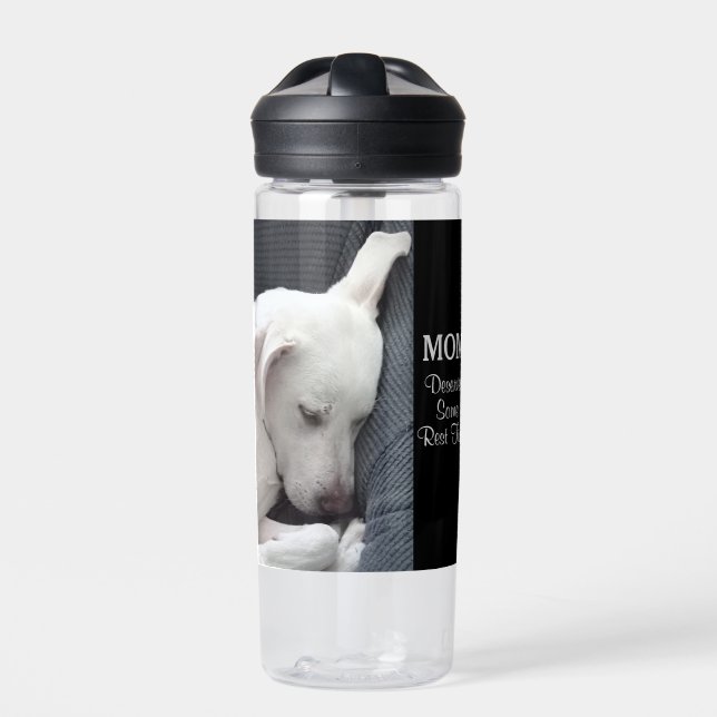 Mum Deserves Some Rest Time Cute White Puppy Dog Water Bottle (Front)