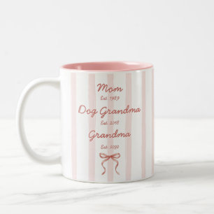 Mum Dog Grandma & Grandma Custom Dates Pink Bow Two-Tone Coffee Mug