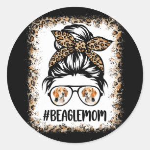 Mum Dog Mama Leopard Messy Bun Hair Bleached Gles Classic Round Sticker