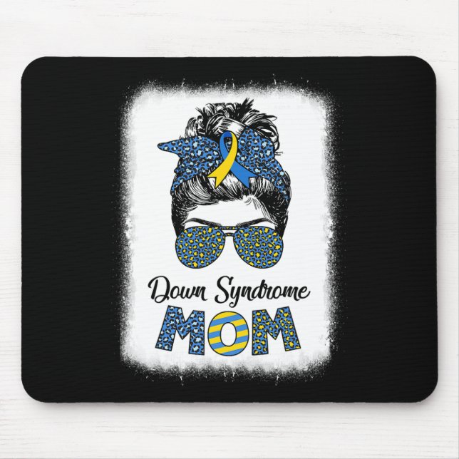 Mum Down Syndrome Awareness Mum Messy Bun Bleached Mouse Mat (Front)