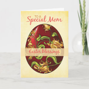 Mum, Easter Blessings, Egg with Lilies Holiday Card