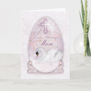 Mum, Easter Card With Decorated Egg, Swan