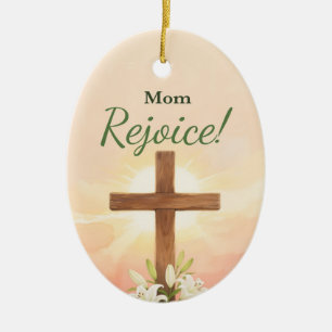 Mum Easter Rejoice Cross and Lilies Ceramic Tree Decoration