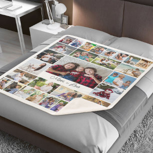 Mum equals Love 29 Photo Collage Sherpa Blanket