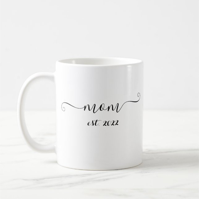 mum est. 2022 Elegant Gift for Future Mum Coffee Mug (Left)