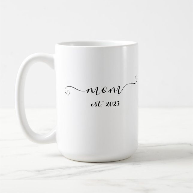 mum est. 2023 Elegant Gift for Future Mum Coffee Mug (Left)