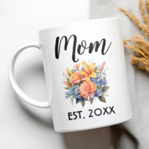 Mum Est Date Orange Blue Flowers Bouquet Coffee Mug