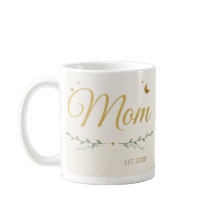 Mum Est. Personalised Year Mug, Gold & Greenery