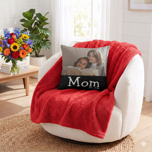 Mum Est Saying White Whimsical Font Cushion