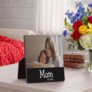 Mum Est Saying White Whimsical Font Photo Plaque