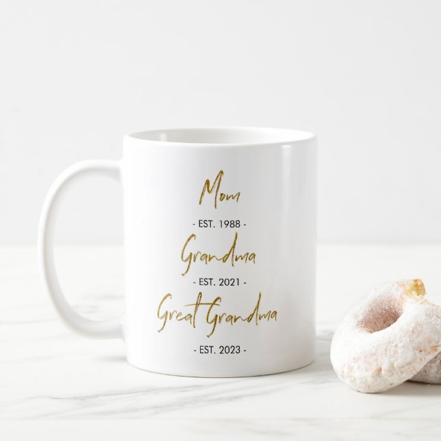 Mum Est. to Grandma Est. to Great Grandma Coffee M Coffee Mug (With Donut)