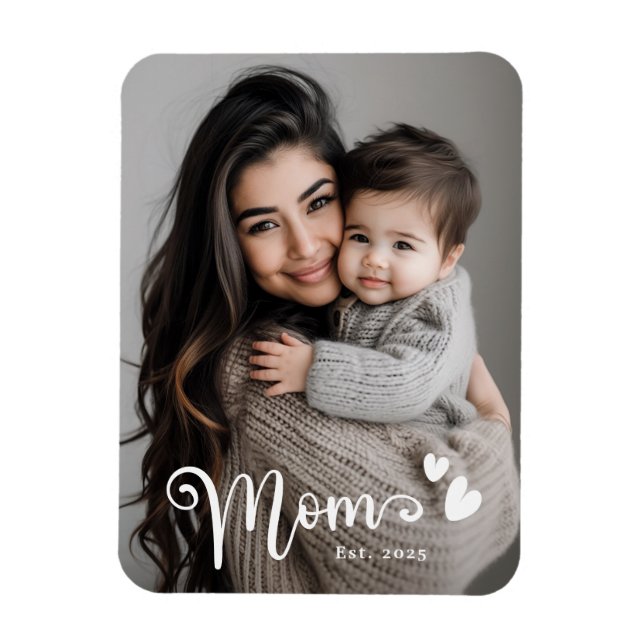 Mum est year hearts overlay photo magnet (Vertical)
