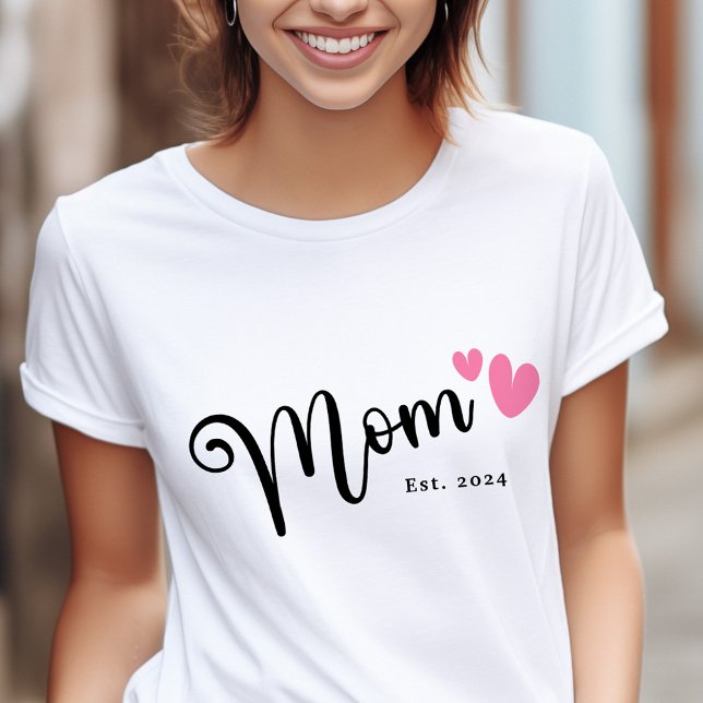 Mum Est. year mothers day cute and script hearts T-Shirt (Mom Est. year mothers day cute and script hearts T-Shirt)