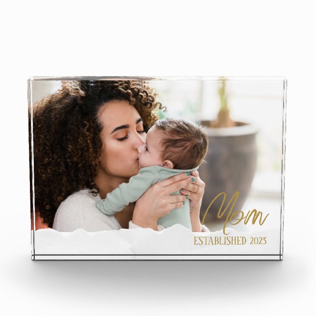 Mum Established 20XX First Mother's Day Gift Photo Block (Front)
