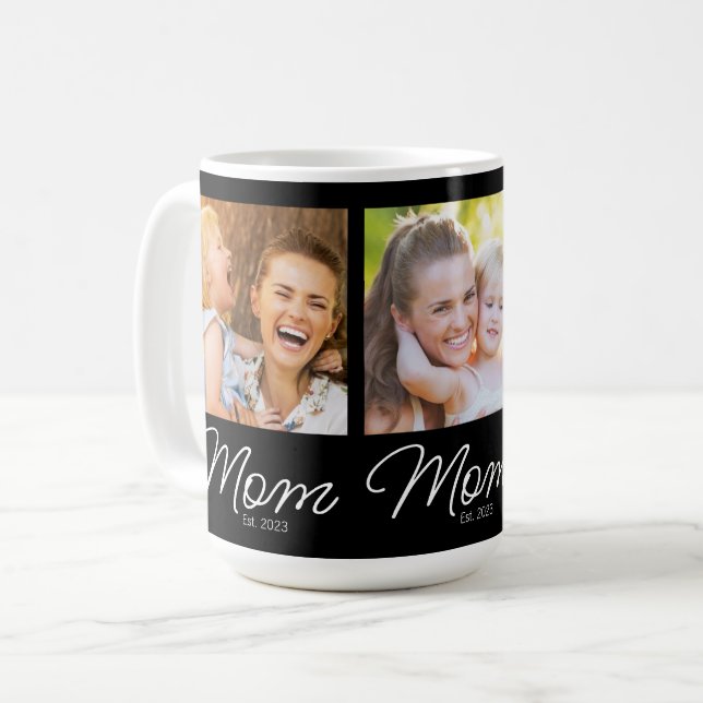 Mum Established 3 Photo Script Black Coffee Mug (Front Left)