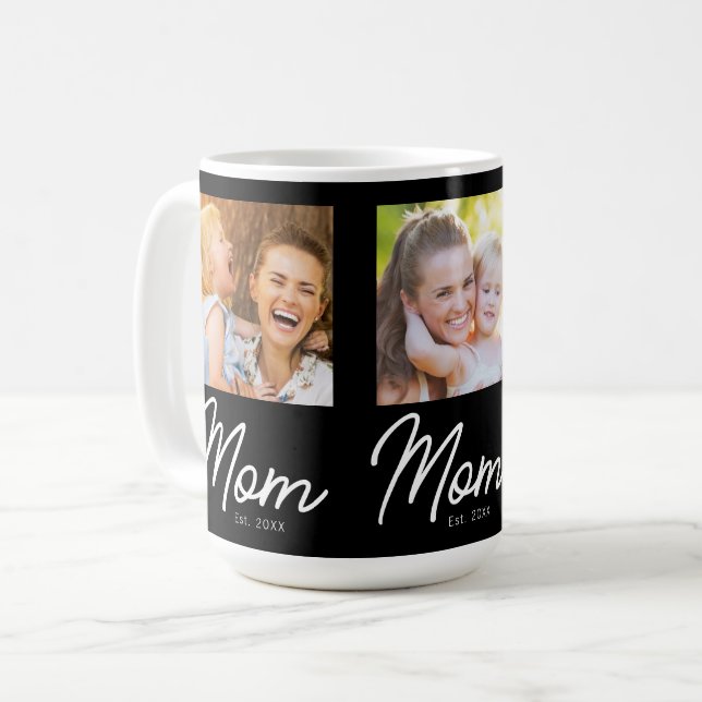 Mum Established 3 Photo Script Black Coffee Mug (Front Left)