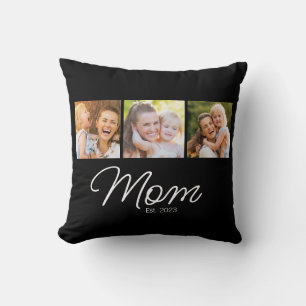 Mum Established 3 Photo Script Black Cushion