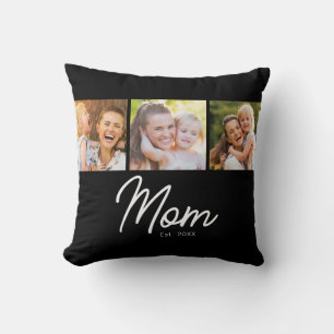 Mum Established 3 Photo Script Black Cushion