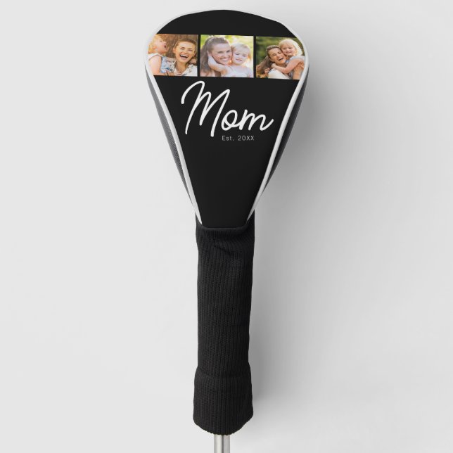 Mum Established 3 Photo Script Black Golf Head Cover (Front)