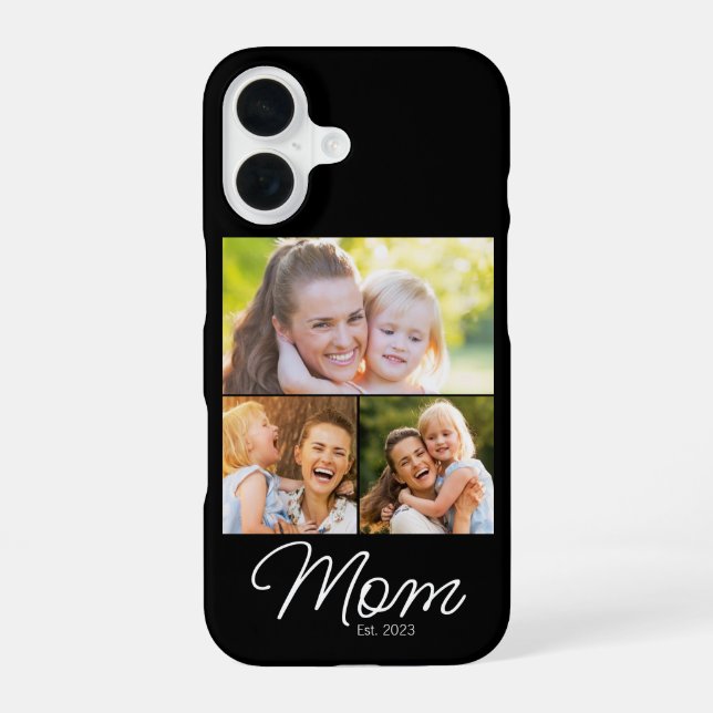 Mum Established 3 Photo Script Black iPhone 16 Case (Back)