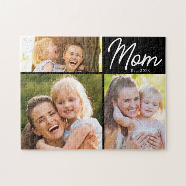 Mum Established 3 Photo Script Black Jigsaw Puzzle (Horizontal)