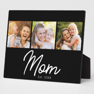Mum Established 3 Photo Script Black Plaque