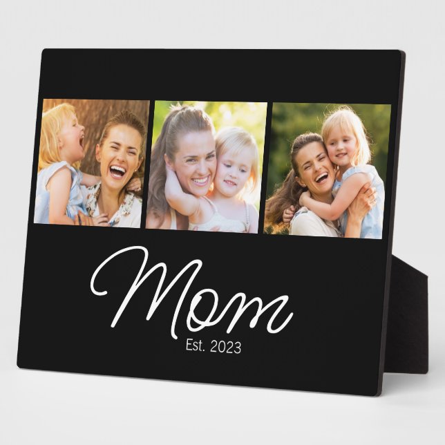 Mum Established 3 Photo Script Black Plaque (Side)