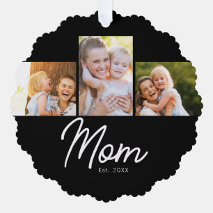 Mum Established 3 Photo Script Black Tree Decoration Card