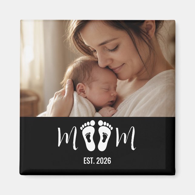 Mum Established Baby Footprints Photo Gift Magnet (Front)