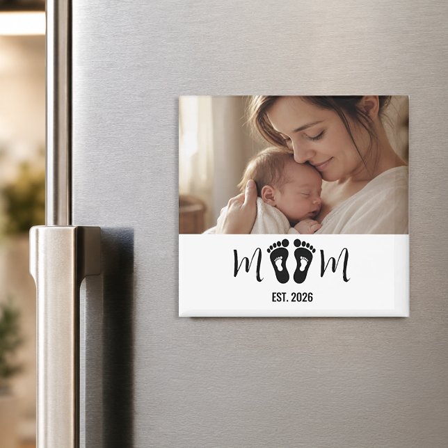 Mum Established Baby Footprints Photo Gift Magnet (Creator Uploaded)