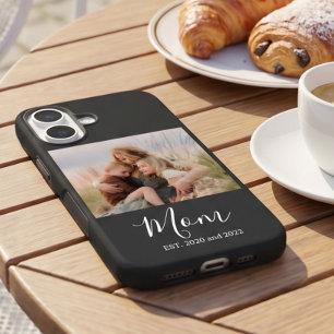 Mum Established Black Elegant Photo Script iPhone 16 Case