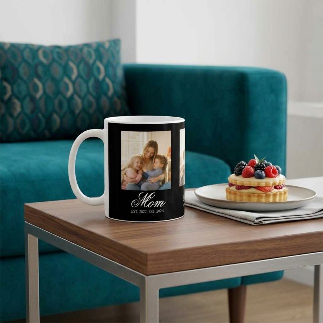 Mum Established Black Elegant Script 3 Photo Coffee Mug (Mom Established Black Elegant Script 3 Photo Coffee Mug)