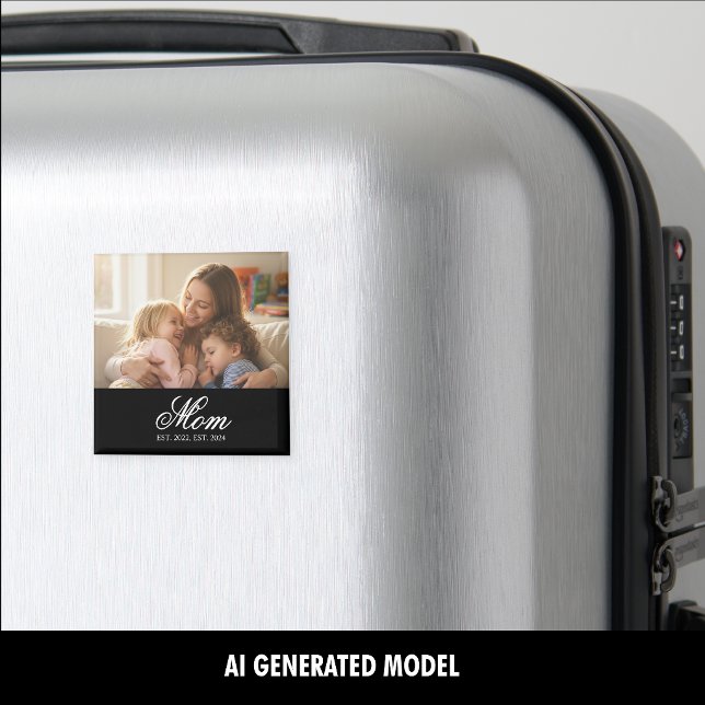 Mum Established Black Elegant Script Photo Magnet (Mom Established Black Elegant Script Photo Magnet)
