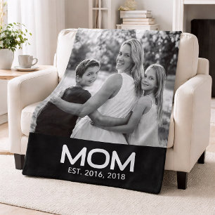 Mum Established Black Modern Bold Photo Fleece Blanket