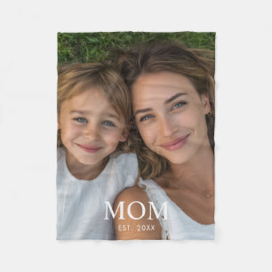Mum Established Black Modern Script Photo Fleece Blanket