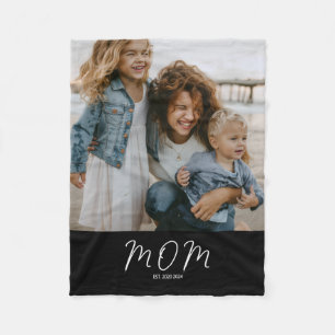 Mum Established Black Modern Script Photo Fleece Blanket
